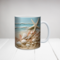  Coastal kitchen mug with custom text. Ocean lover personalized beach mug. Shorline art mug gift boxed. 